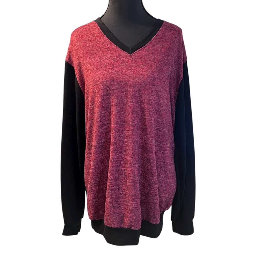 American Twist Y2K‎ Maroon Black Pullover Long Sleeve Top Women's Size Large